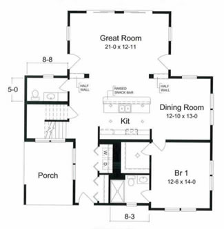 The Belmar II floor plan is similar to the three floor plans in the Belmar series. The first floor consisting of a large bedroom, great room, dining room and kitchen is differentiated from the others by the porch area replacing one bedroom on this level.